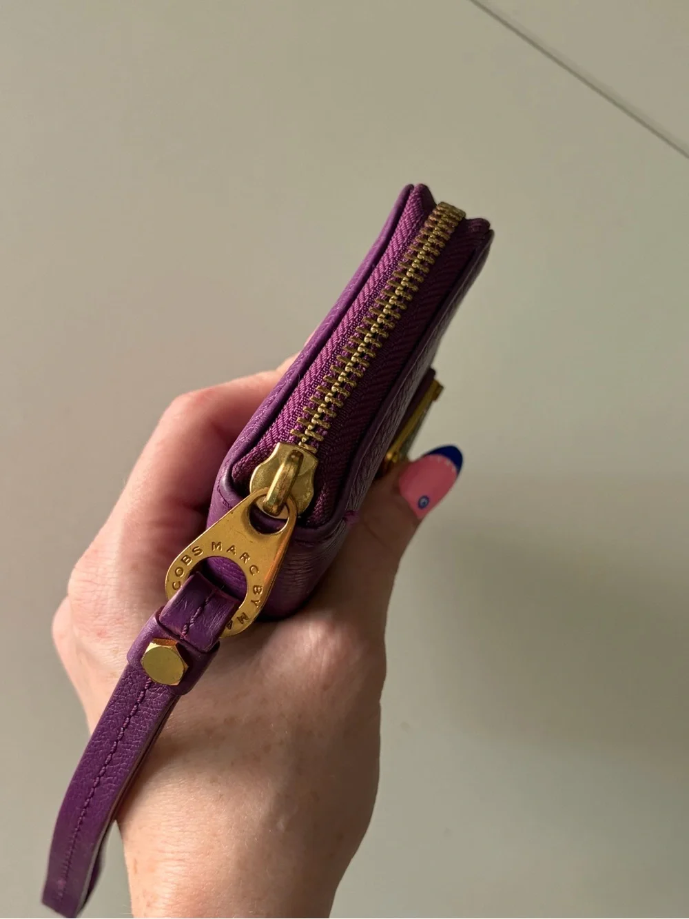Marc by Marc Jacobs Purple Pebbled Leather Wallet with Gold Plaque
